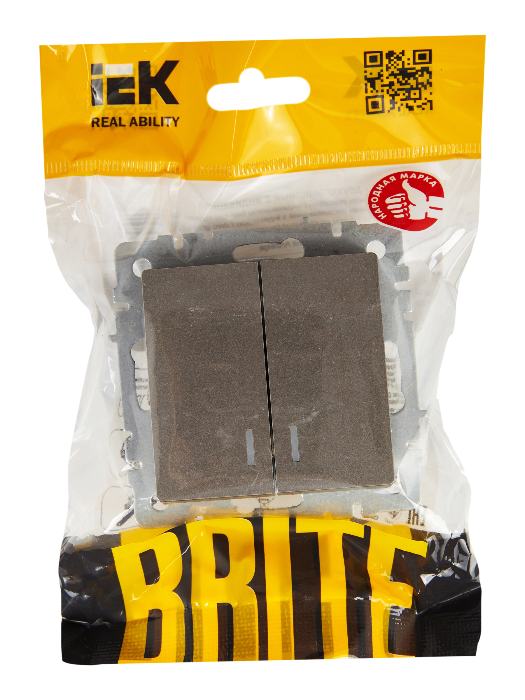 BRITE Выключатель двухклавишный с индикацией 10А ВС10-2-1-БрС сталь IEK BR-V20-1-10-K46
