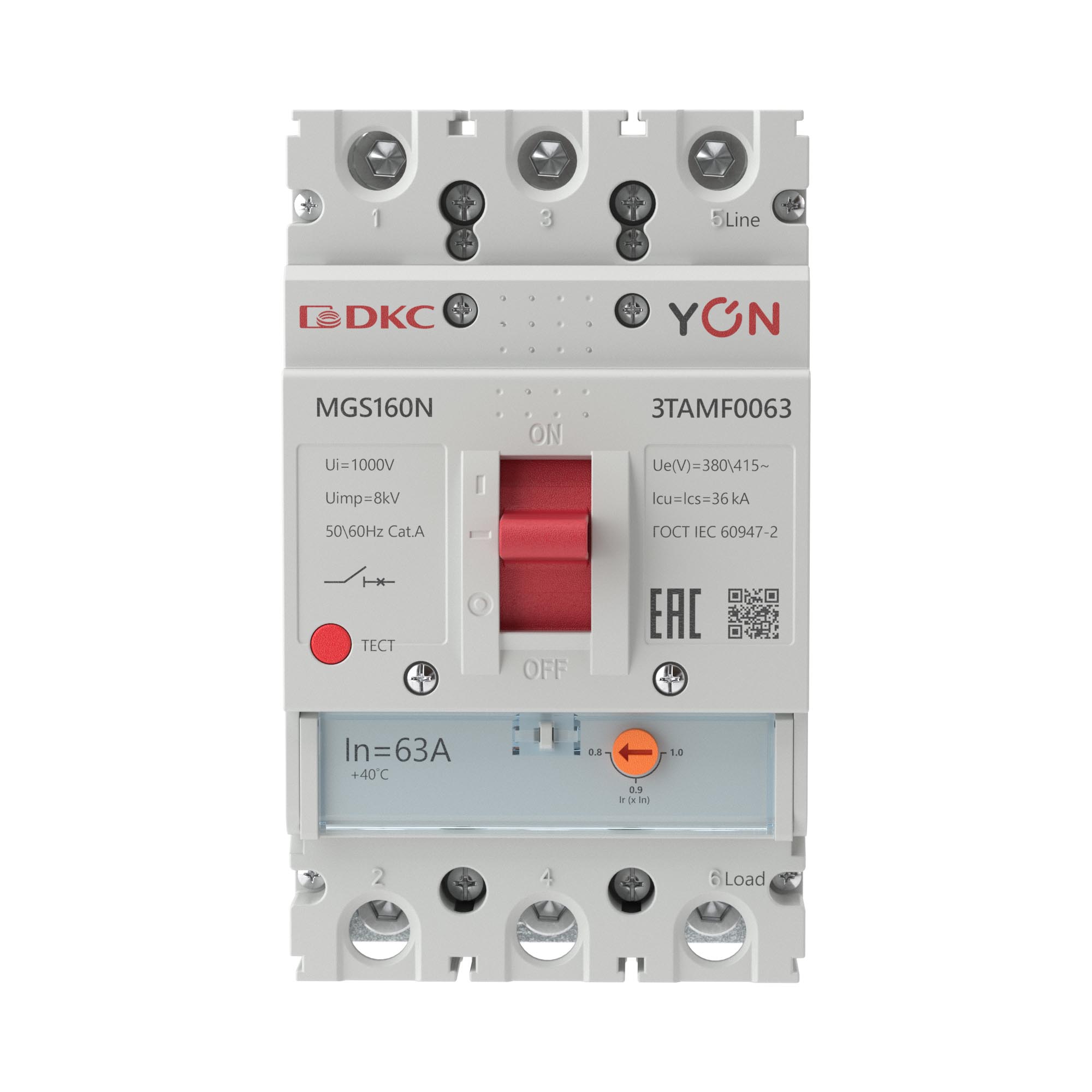 Выключатель автоматический YON MGS160 3P 50,4-63A 36kA DKC MGS160N-3TAMF0063