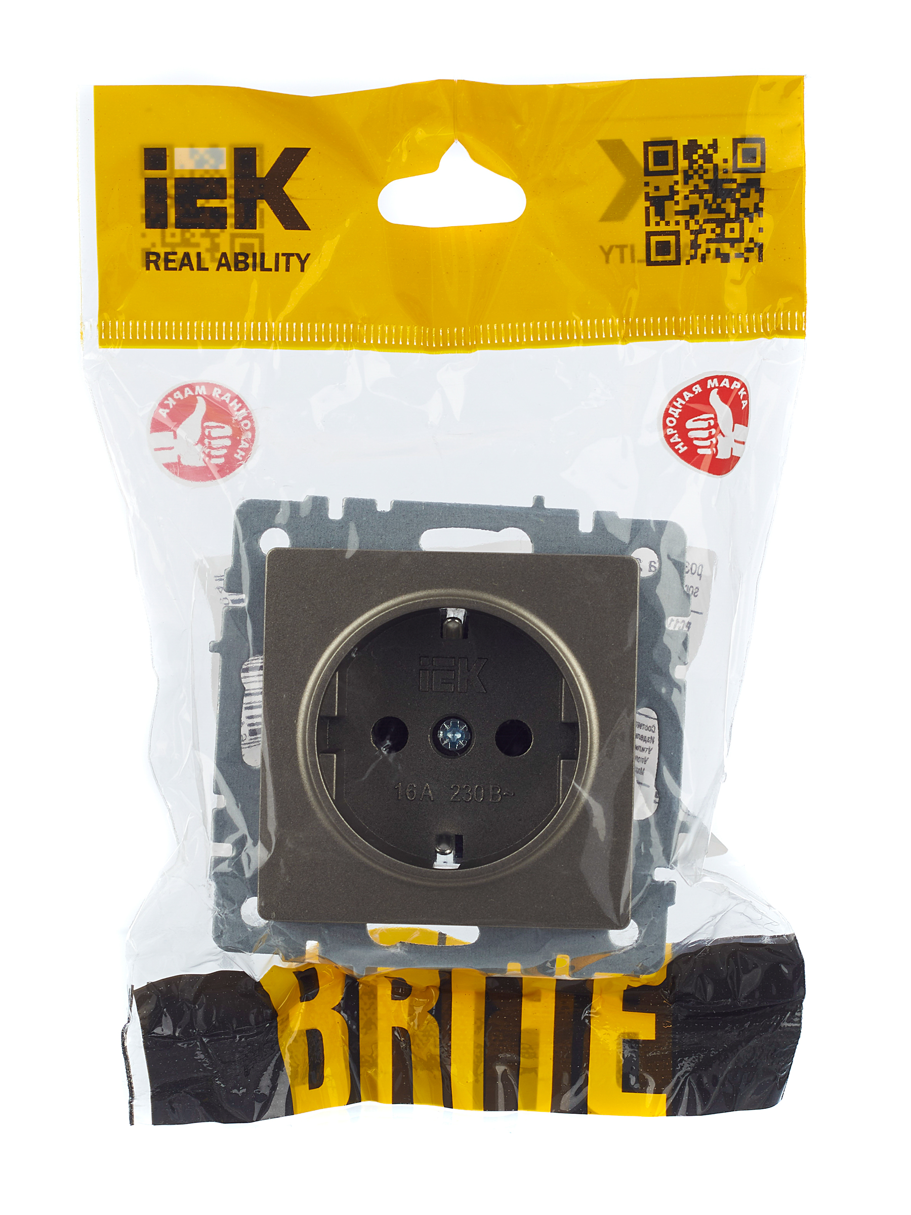 BRITE Розетка с заземлением без защитных шторок 16А РС11-1-0-БрШ шампань IEK BR-R11-16-K37