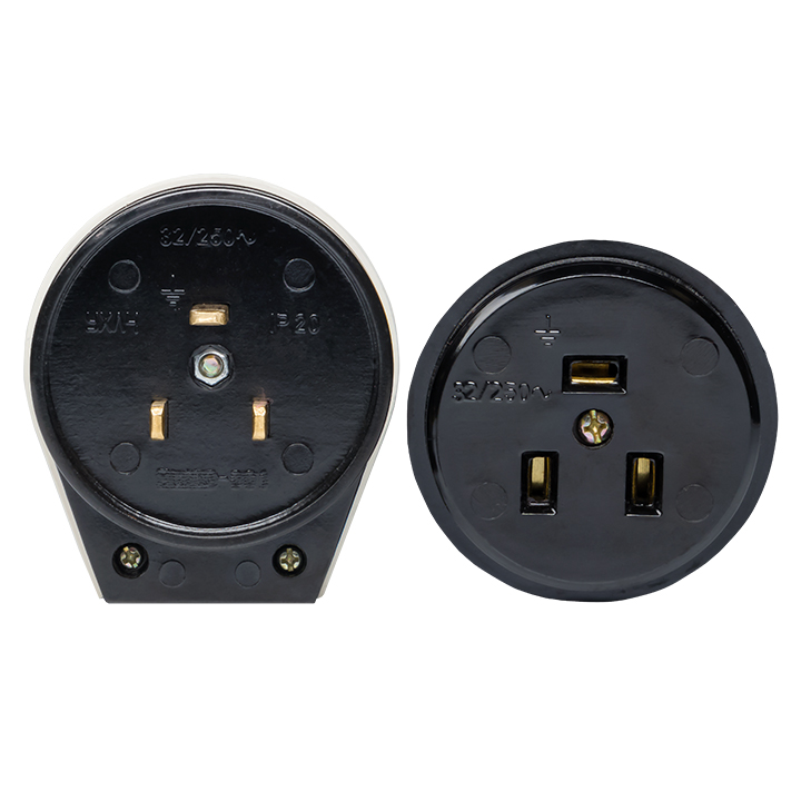 Разъем РШ-ВШ 32А 250В 2P+PE (ОУ) карболитовый черный Simple EKF AS-250-O-03