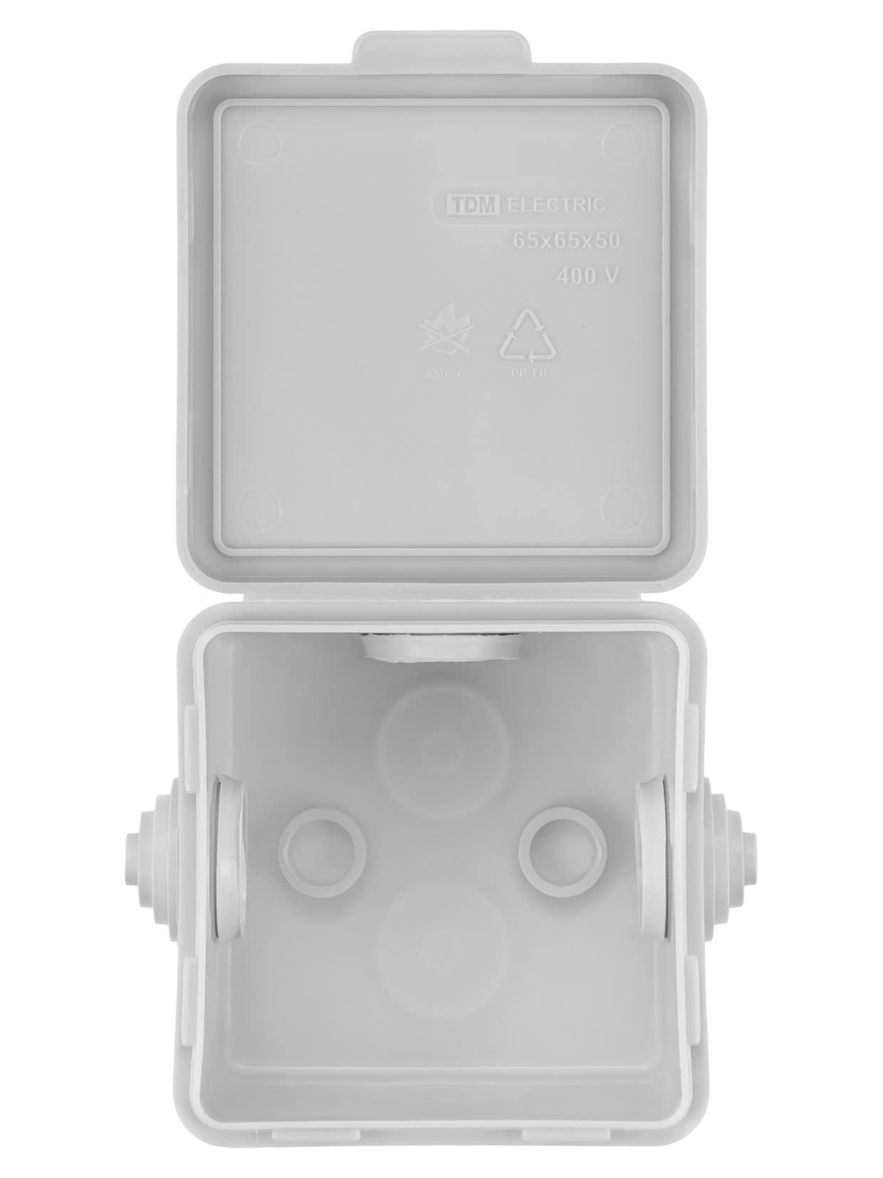Распаячная коробка ОП 65х65х50мм крышка IP54 4вх. инд. штрихкод TDM TDM ELECTRIC SQ1401-0511