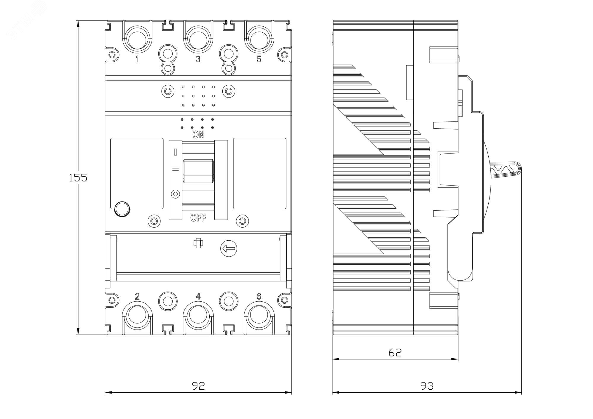 Выключатель автоматический YON MGS160 3P 50,4-63A 36kA DKC MGS160N-3TAMF0063