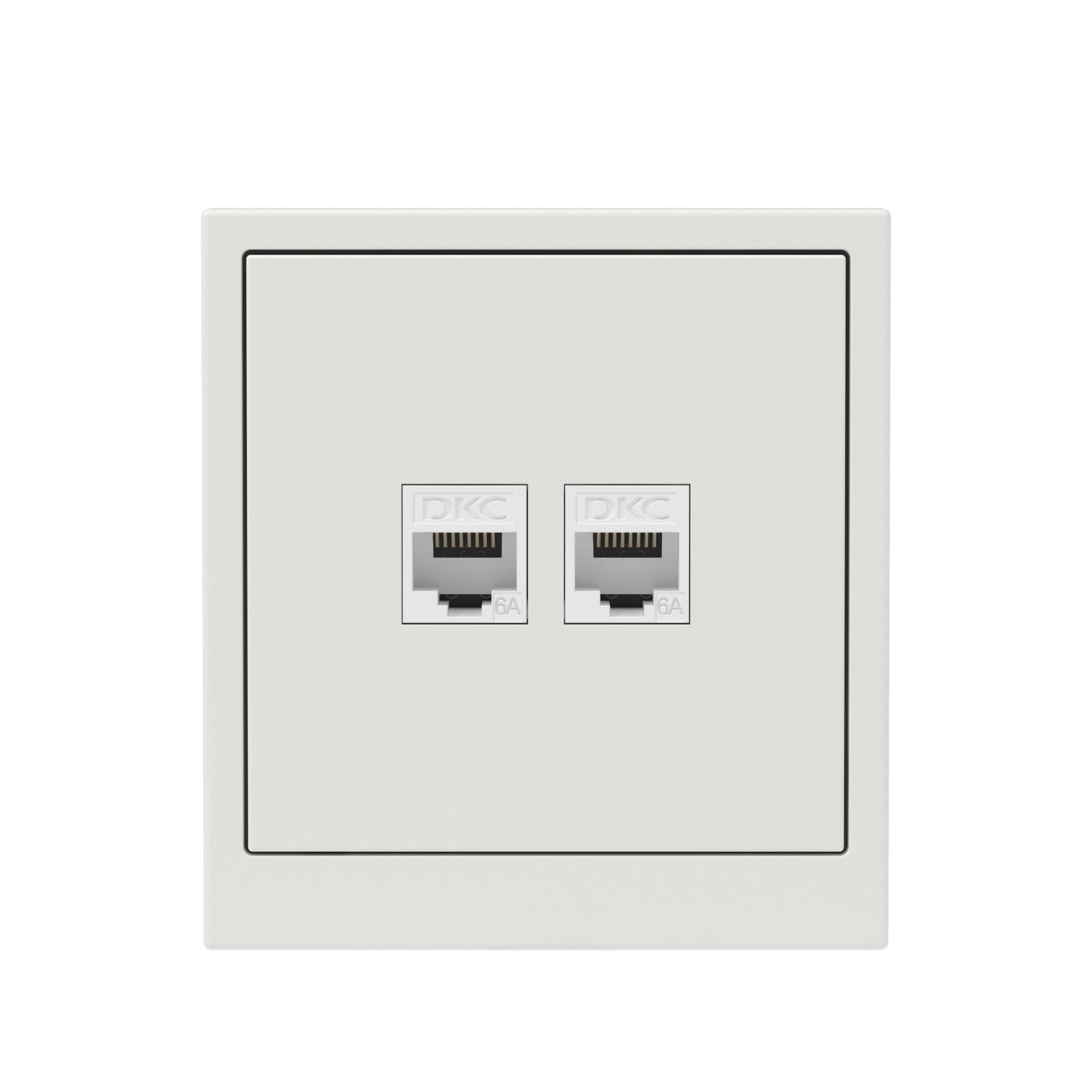Компьютерная розетка RJ-45 без шторки, кат.6А двойная, KANT, белый песок DKC 7010674