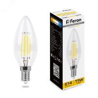 Лампа светодиодная LED 11вт Е14 теплый свеча FILAMENT FERON LB-713 38006