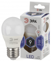 Лампа светодиодная LED 9 Вт 720Лм 6000К шар холодный E27 170-265В LED P45-9W-860-E27 Standart ЭРА Б0031412