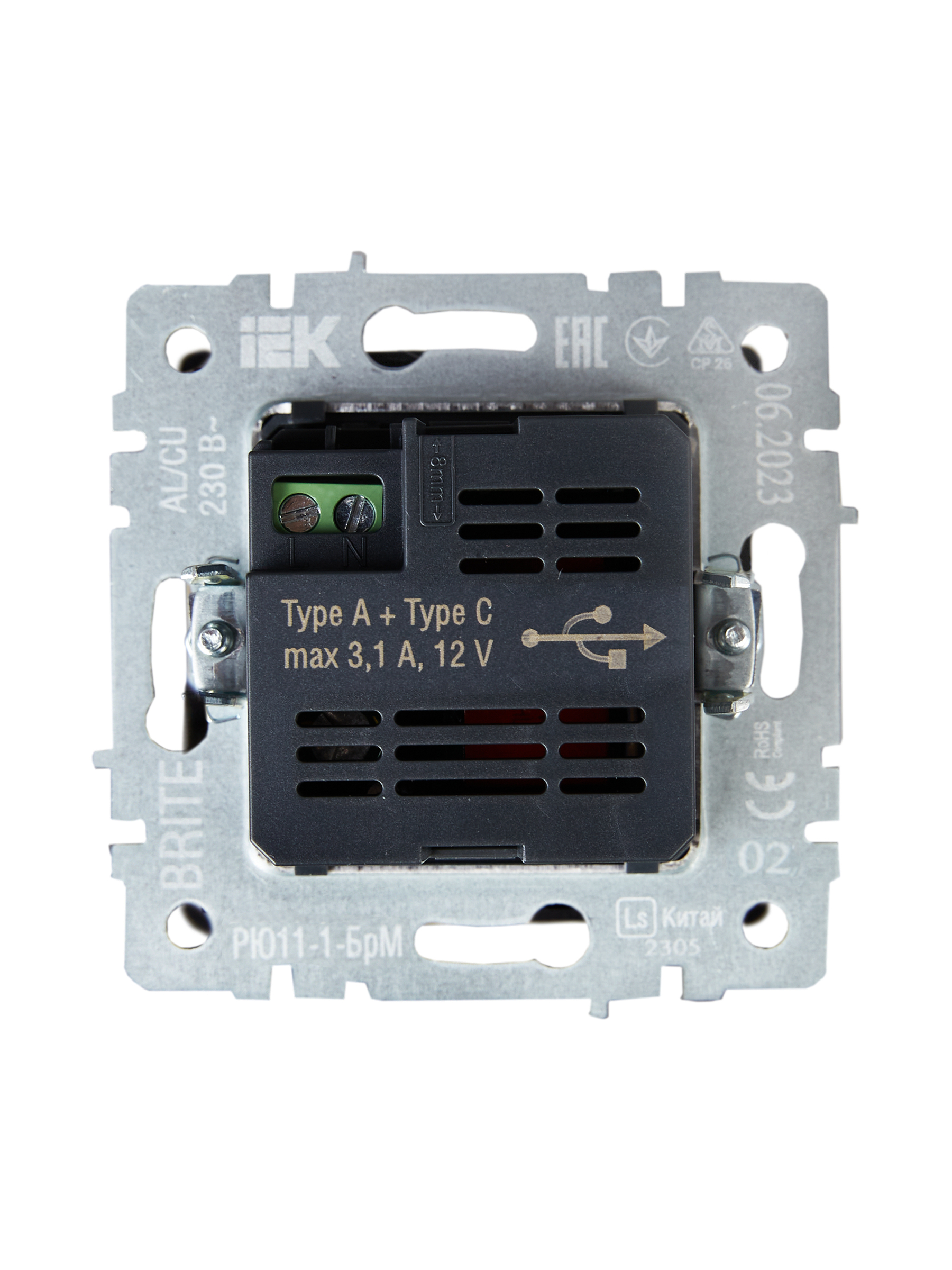 BRITE Розетка USB A+C 18Вт РЮ11-1-БрЧ черный IEK BR-U22-018-K02