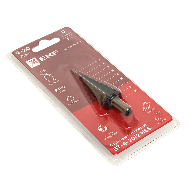 Cверло ступенчатое HSS (9 ступ.) EKF ST-4-20/2