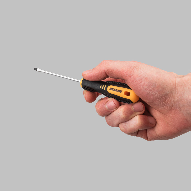 Отвертка шлицевая SL3х75 мм, двухкомпонентная рукоятка, REXANT 12-4721