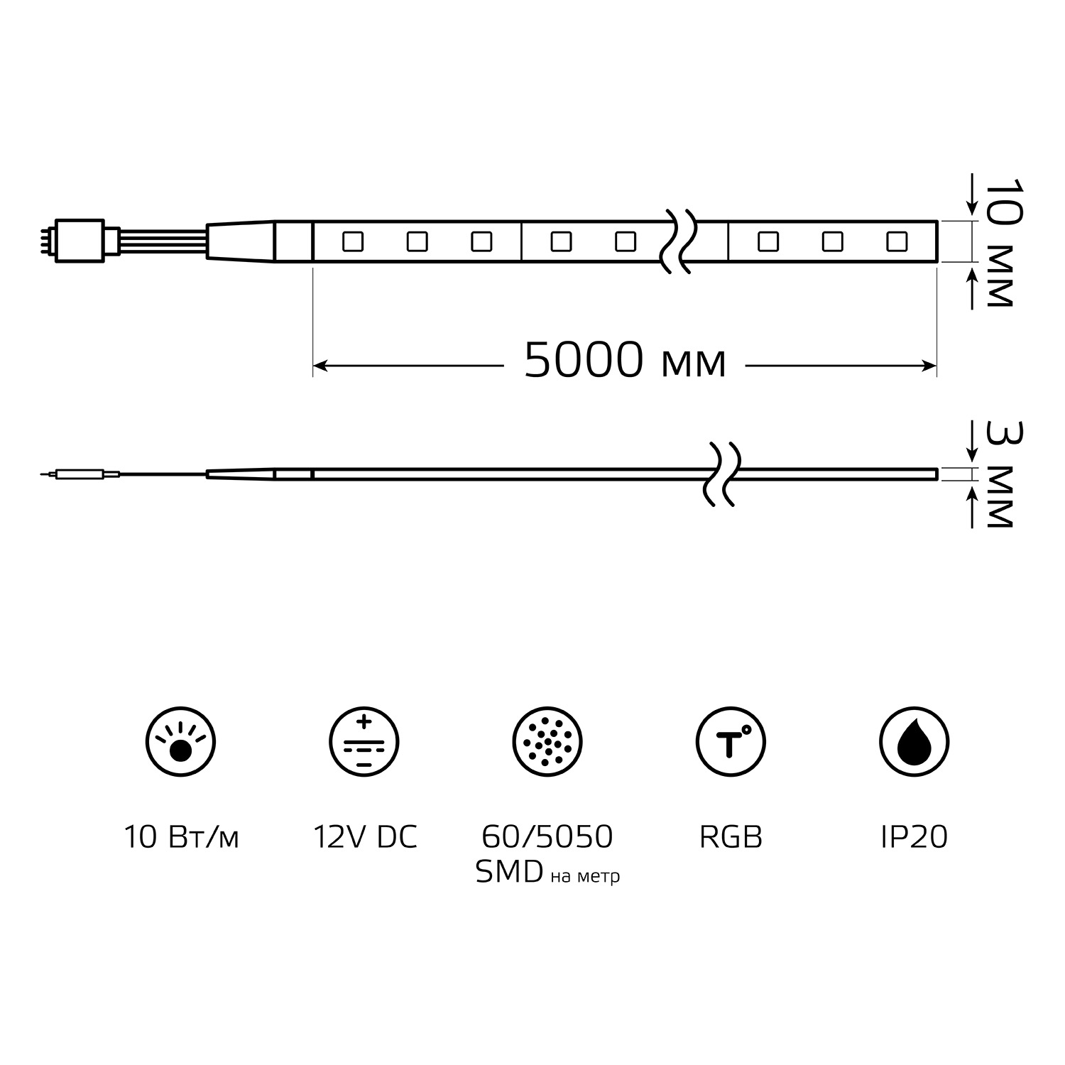Лента светодиодная 10 Вт/м DC 12В RGB IP20 60LED SMD5050 (блистер 5м) 700 лм/м Basic GAUSS BT055