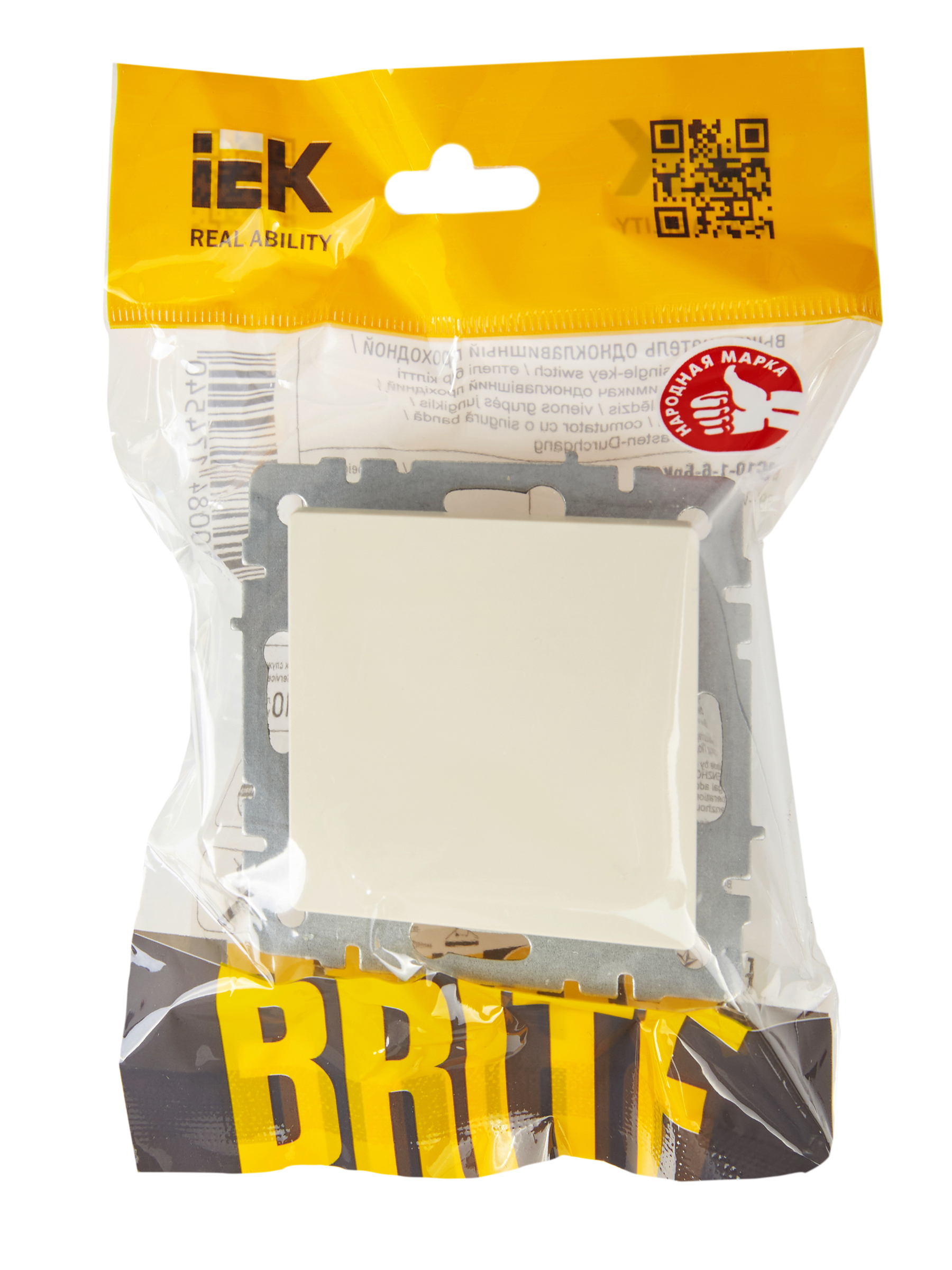 BRITE Выключатель одноклавишный проходной 10А ВС10-1-6-БрКр бежевый IEK BR-V12-0-10-K10