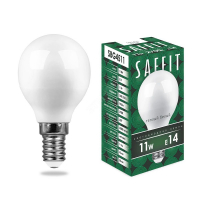 Лампа светодиодная LED 11вт Е14 теплый матовый шар SAFFIT SBG4511 55136
