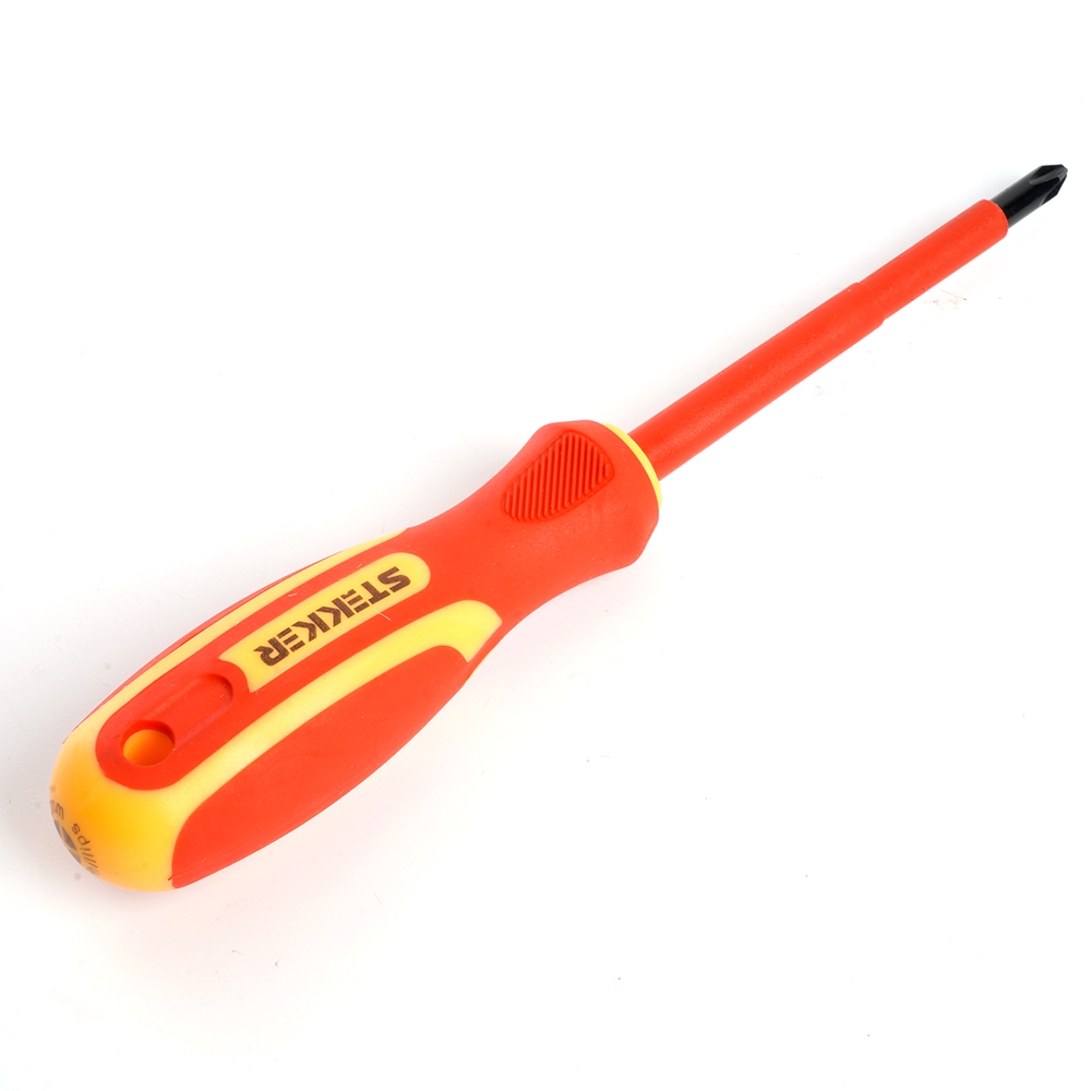 Отвертка крестовая диэлектрическая Ph1х80 1000В STEKKER SDE-PH1-80 39765