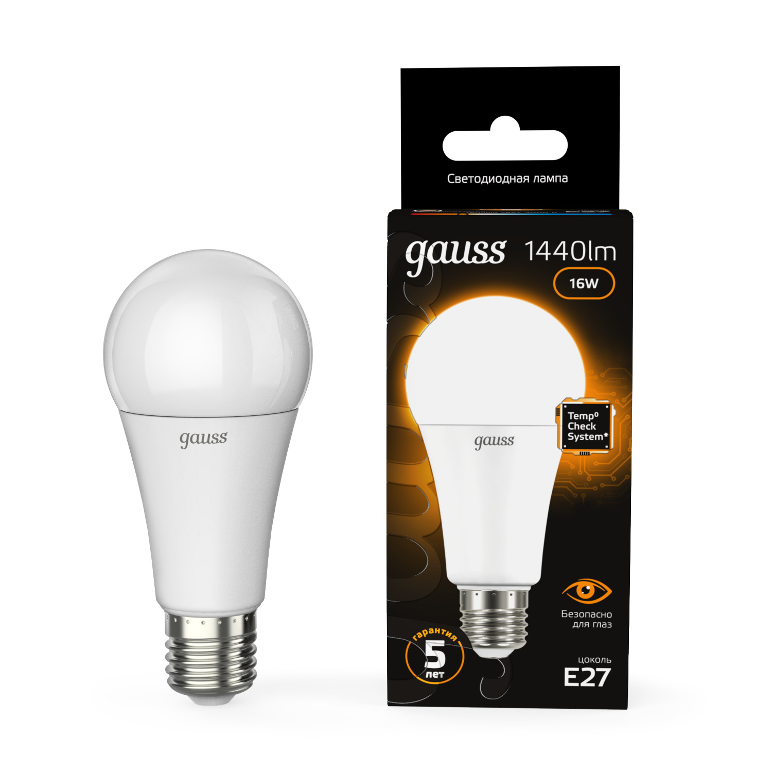 Лампа светодиодная LED 16 Вт 1440 лм 3000К А60 груша теплый E27 AC 220В Black Gauss GAUSS 102502116