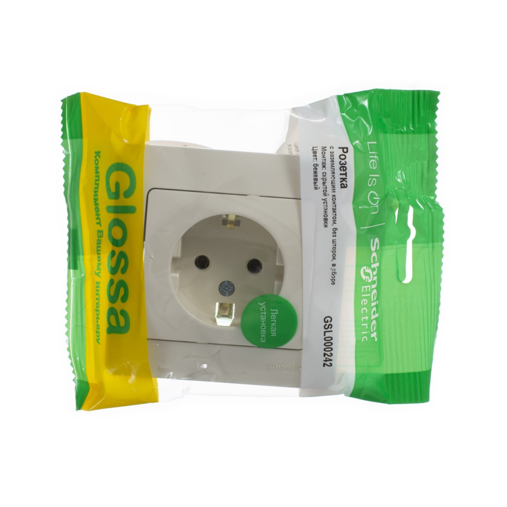 GLOSSA Розетка с заземлением в сборе бежевая Systeme Electric GSL000242