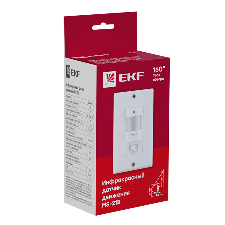 Датчик движения ИК встраиваемый 1200Вт 140гр. до 9м IP20 MS-21B PROxima EKF dd-ms-21B