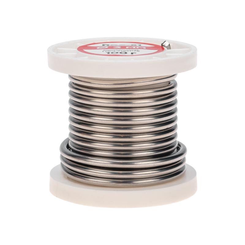 Припой без канифоли ПОС-61, 100 г, 3,0 мм, (олово 61%, свинец 39%) REXANT 09-3124