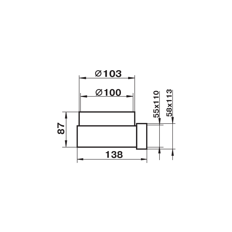 Колено соединительное 55x110x100 в индивидуальной упаковке 521 ZERNBERG 00-019148