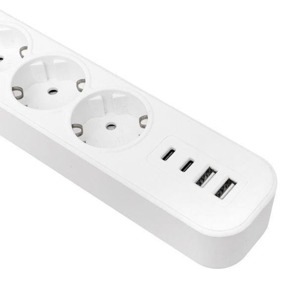 Удлинитель LUX 5 гнезд 2USB 2,4А+2type-C 1,5 метра 1,5мм2 EKF UBA-LUX-515-TC