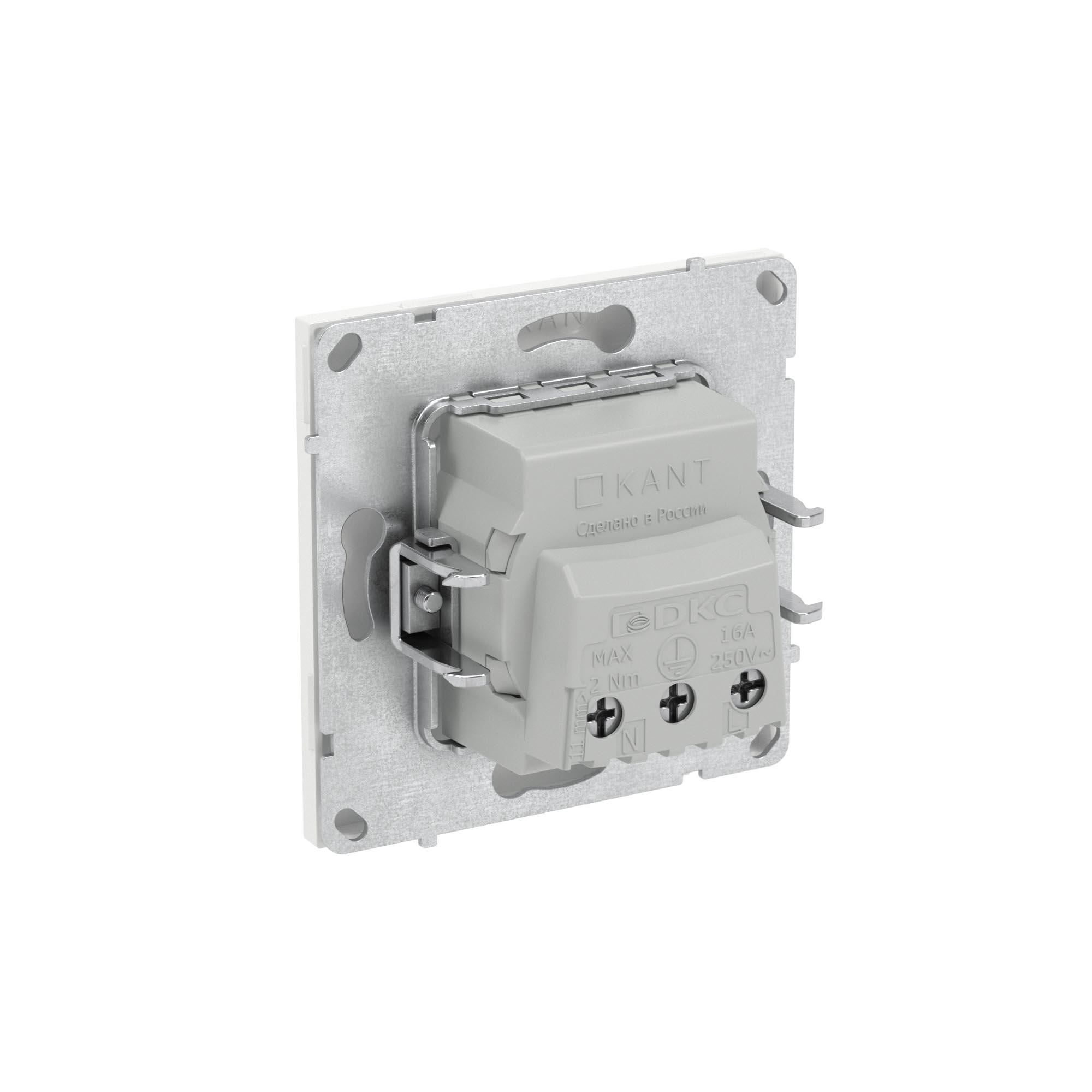 Розетка силовая, 2P+E, с заземлением без з/ш,     KANT, белая магнолия DKC 7000033