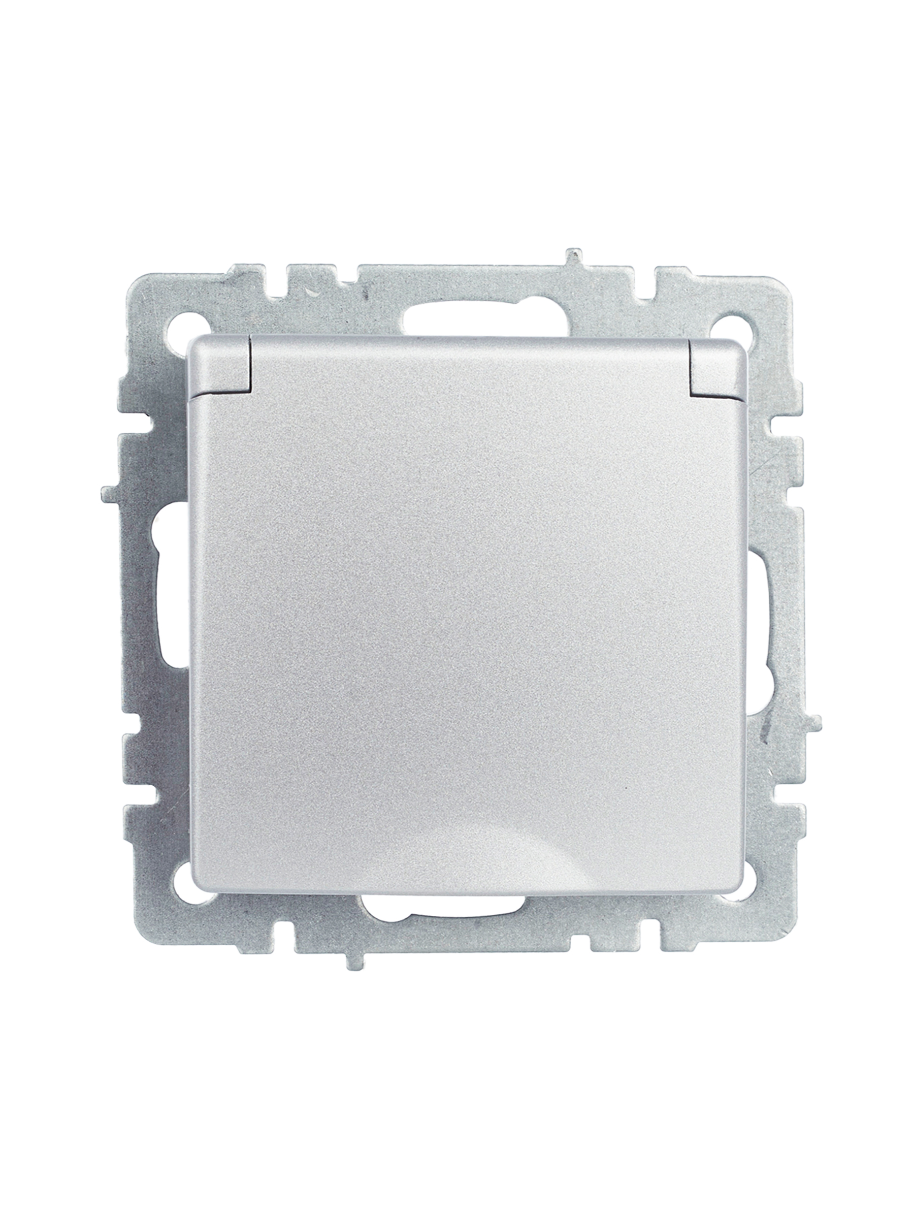 BRITE Розетка с заземлением с защитными шторками и крышкой 16А IP20 РСбш10-3-БрА алюминий IEK BR-R16-16-K47