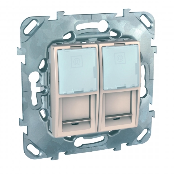 UNICA Розетка компьютерная 2хRJ45 в рамку категория 5е бежевая Schneider Electric MGU5.2020.25ZD