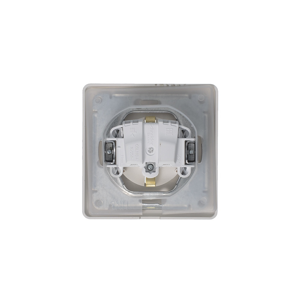 GLOSSA розетка с заземлением со шторками с крышкой в сборе IP44 платина Systeme Electric GSL001248