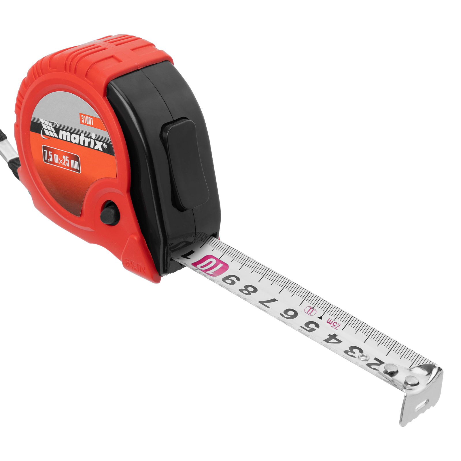 Рулетка Rubber, 7,5 м х 25 мм, обрезиненный корпус Matrix 31001