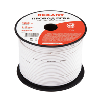 Провод ПГВА 1х1.50 мм2, белый, бухта 100 м, REXANT 01-6531