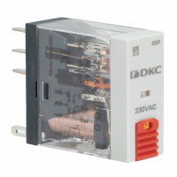 Реле миниатюрное промышленное, 2CO, коммутируемый ток 8 А, AgSnO, напряжение 24V AC, опция – тест-кнопка+светодиод DKC IR-24AC-2CO-D
