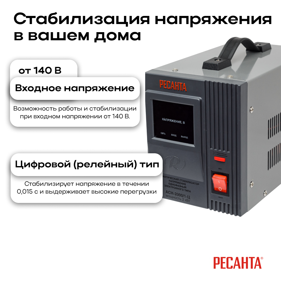 Стабилизатор АСН-2000/1-Ц Ресанта 63/6/4