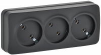 GLORY Розетка 3-местная для открытой установки без заземления без защитных шторок 10А РС23-2-ХЧм черный матовый IEK ERH30-K02M-10