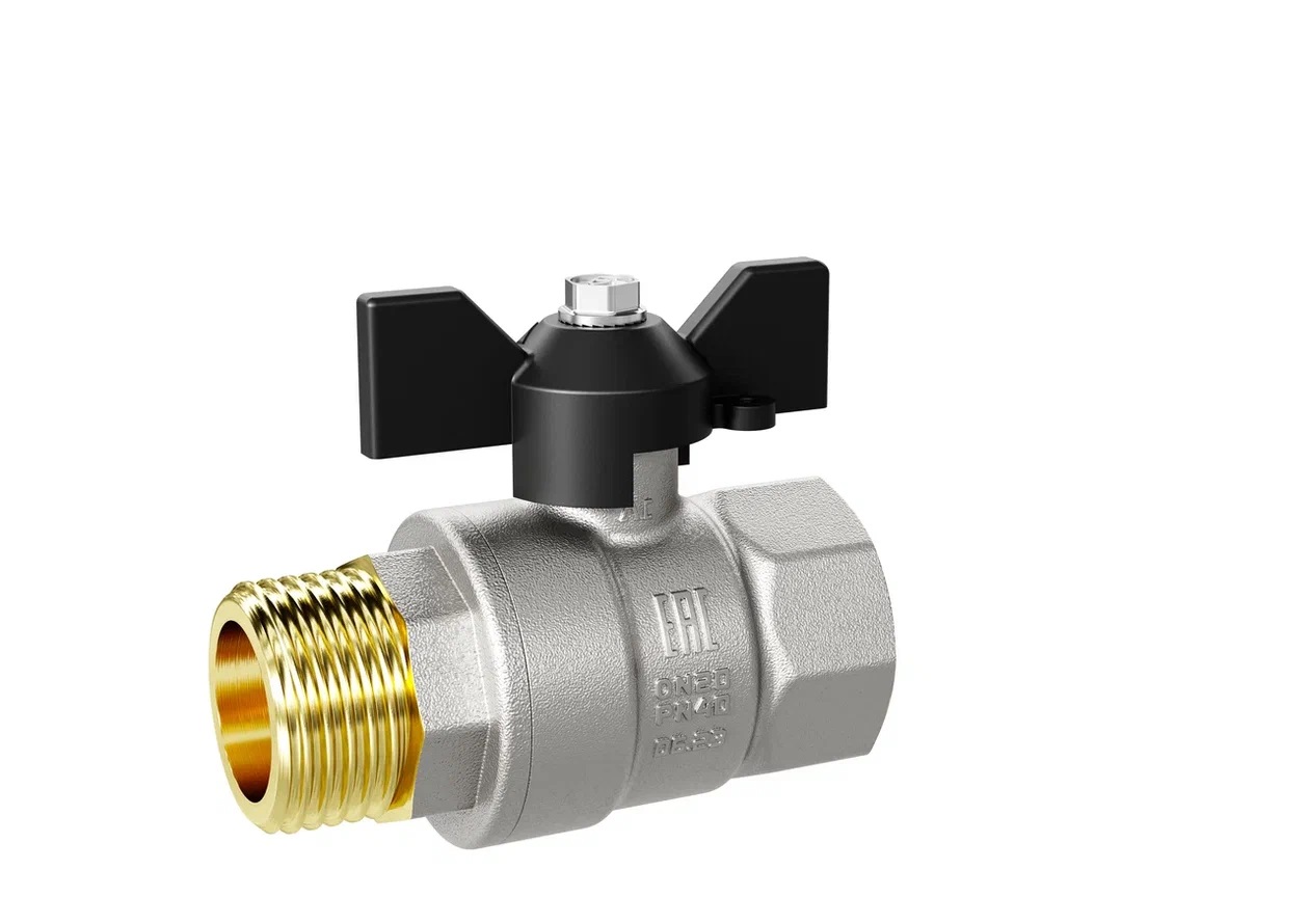 Кран шаровой латунный никелированный 11б27п1 Ду15 Ру40 (1/2') ВР/НР бабочка LD Pride LD Pride 47.15.В-Н.Б LD 47.302.15