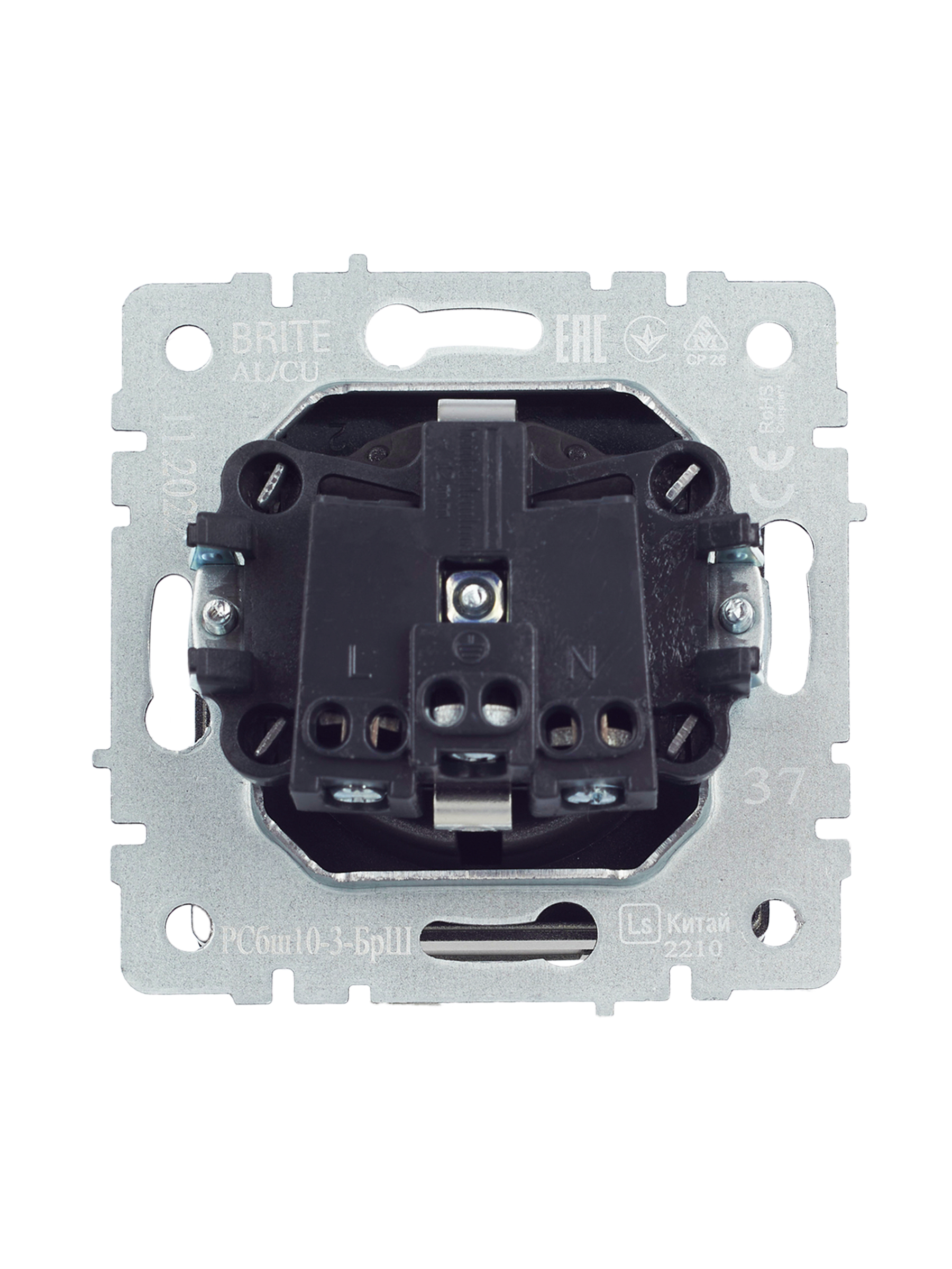 BRITE Розетка с заземлением с защитными шторками и крышкой 16А IP20 РСбш10-3-БрШ шампань IEK BR-R16-16-K37