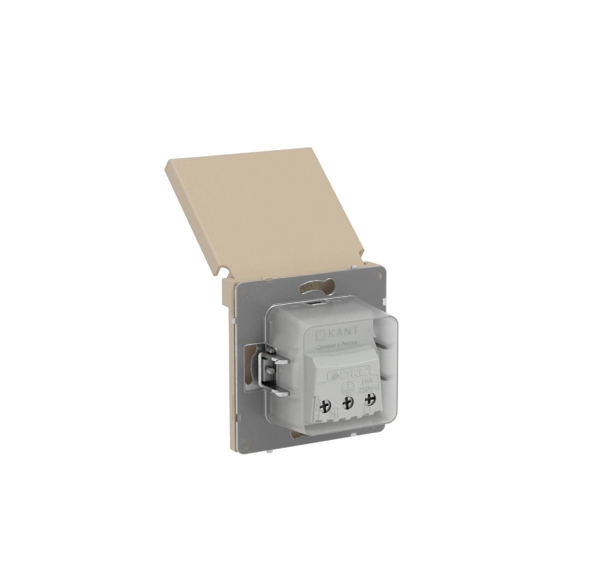 Розетка силовая, 2P+E, с з/ш, с крышкой, IP44, KANT, ванильный марципан DKC 7015013