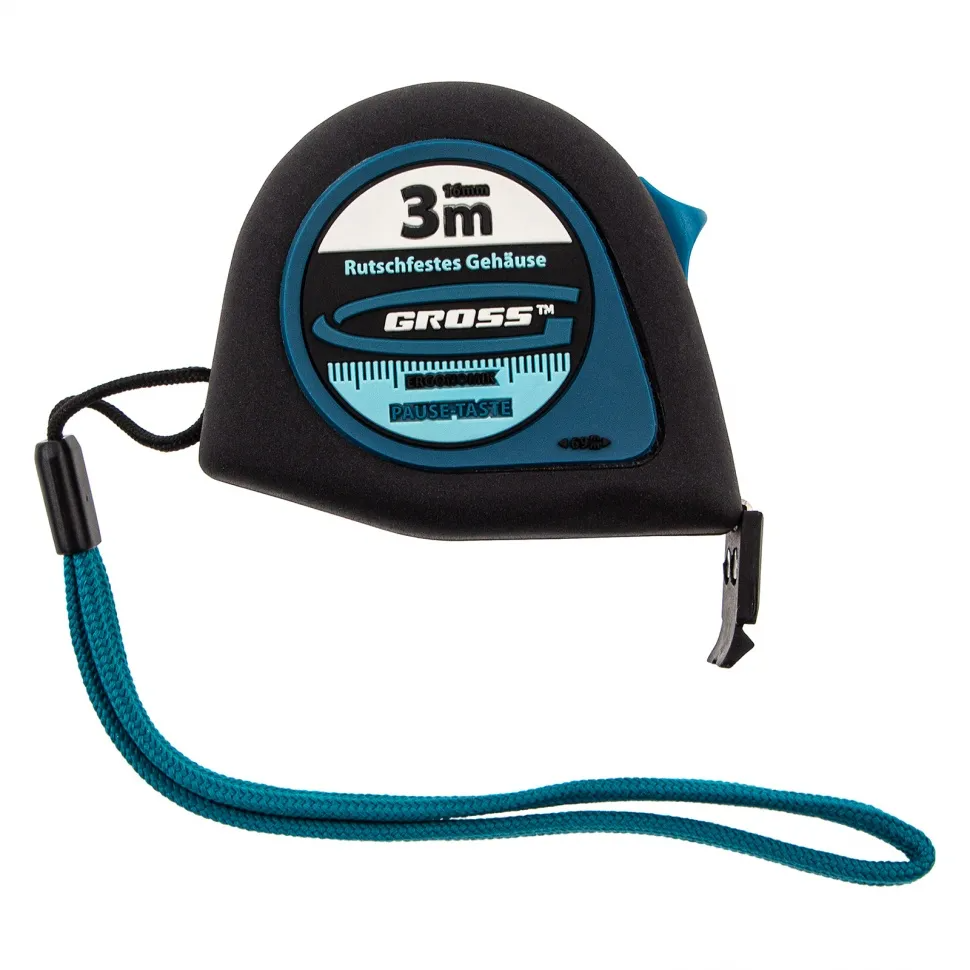 Рулетка Ergonomisch, 3 м x 16 мм, магнитный обрезиненный зацеп GROSS 31101