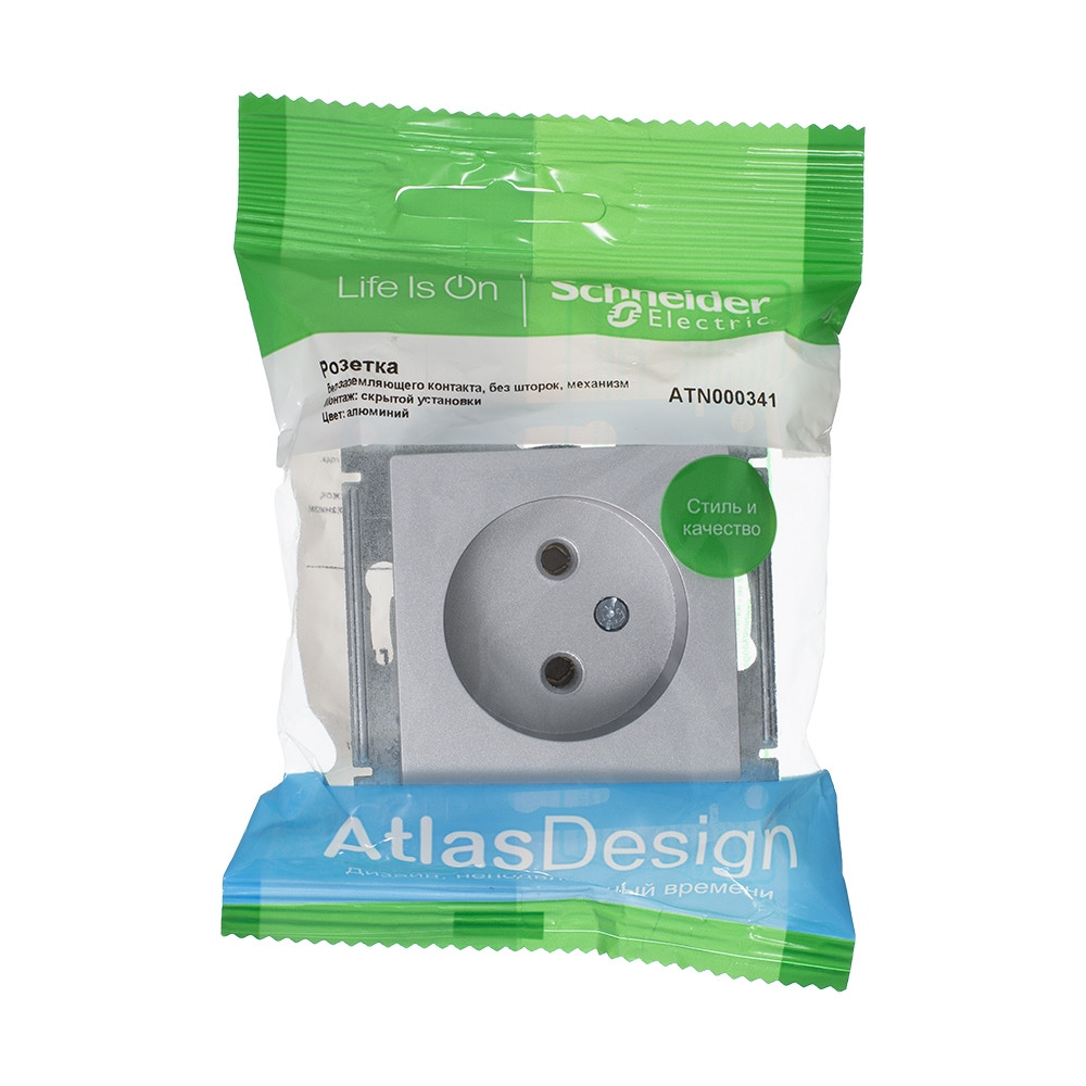 Розетка ATLASDESIGN без заземления 16А механизм алюминий Systeme Electric ATN000341