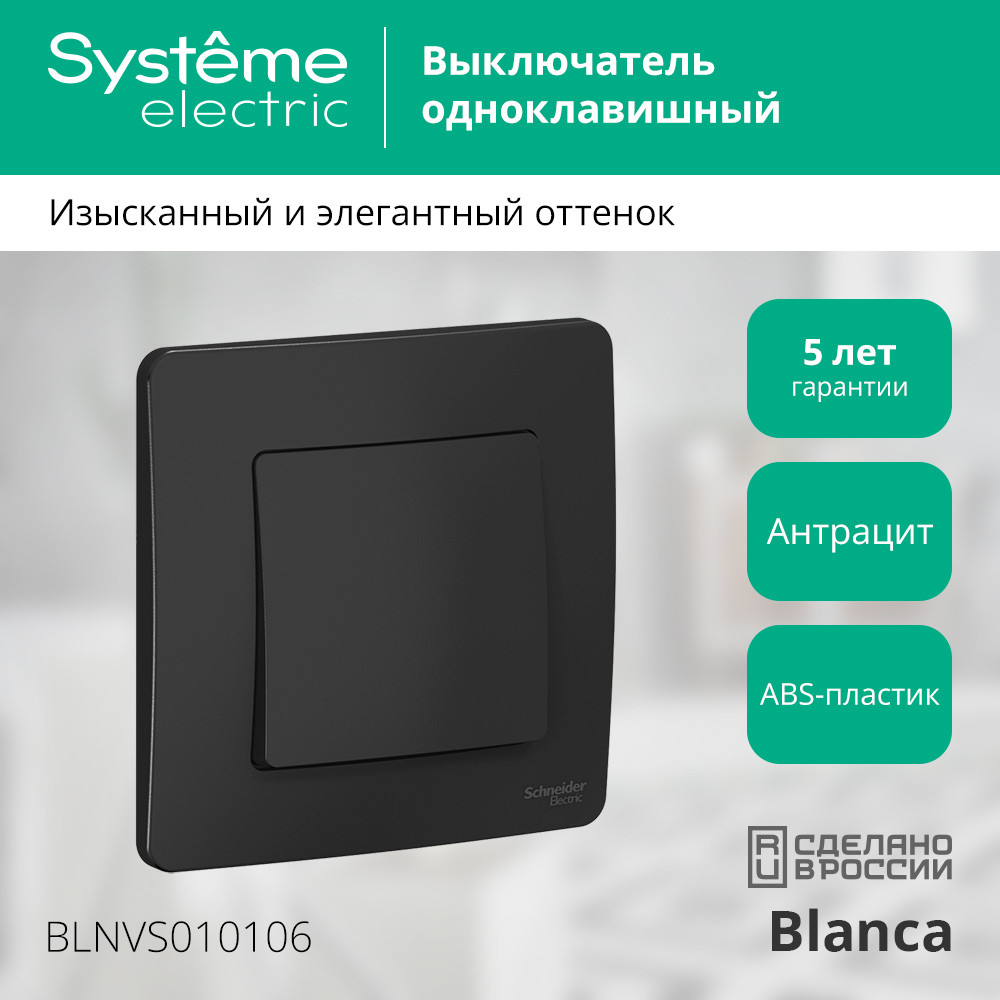 BLANCA скрытой установки одноклавишный выключатель (cх.1), 10A, 250B, антрацит Systeme Electric BLNVS010106