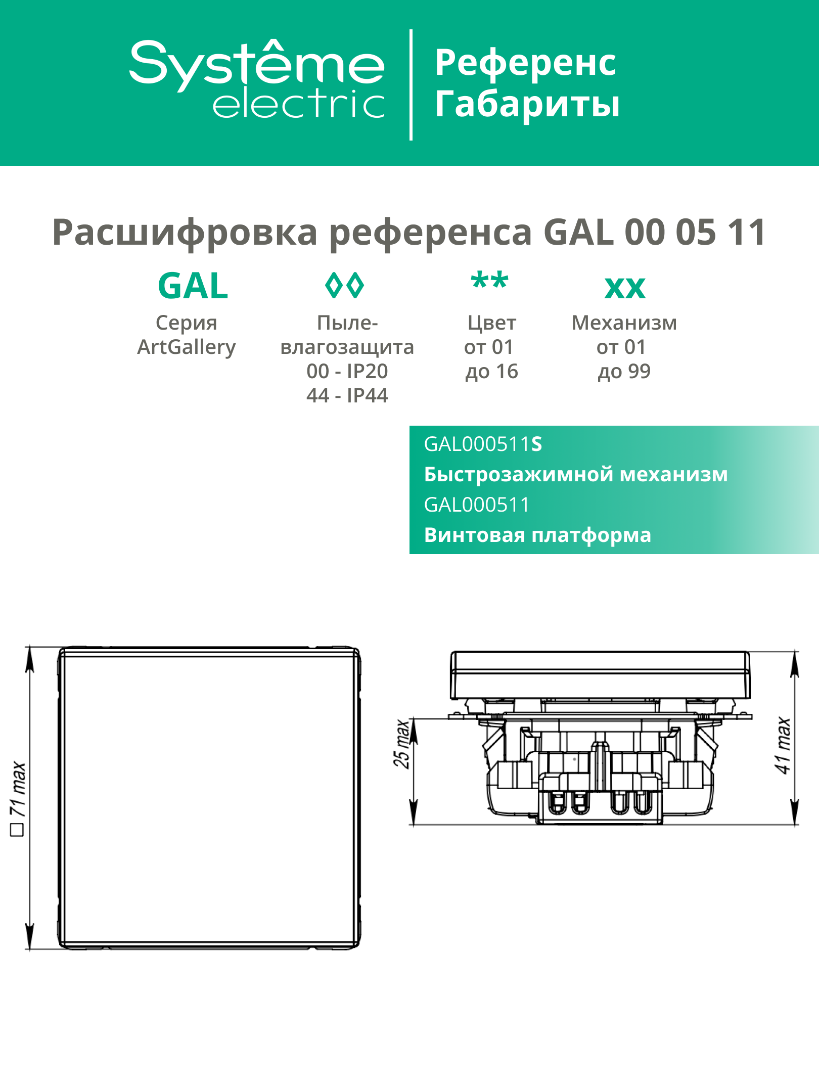 ARTGALLERY 1-клавишный выключатель, сх.1, 10АХ, шампань Systeme Electric GAL000511