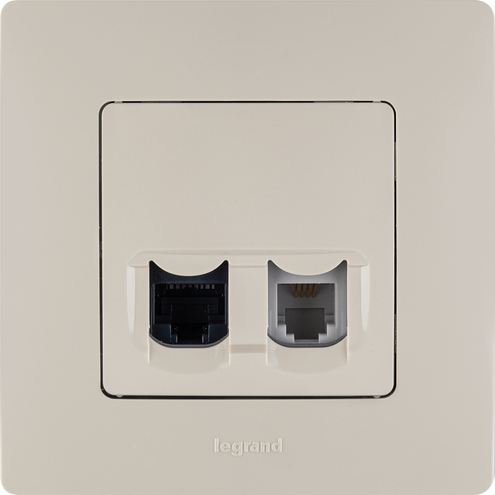 Розетка двойная RJ11+RJ45 кат.5E UTP слоновая кость ETIKA IEK 672352