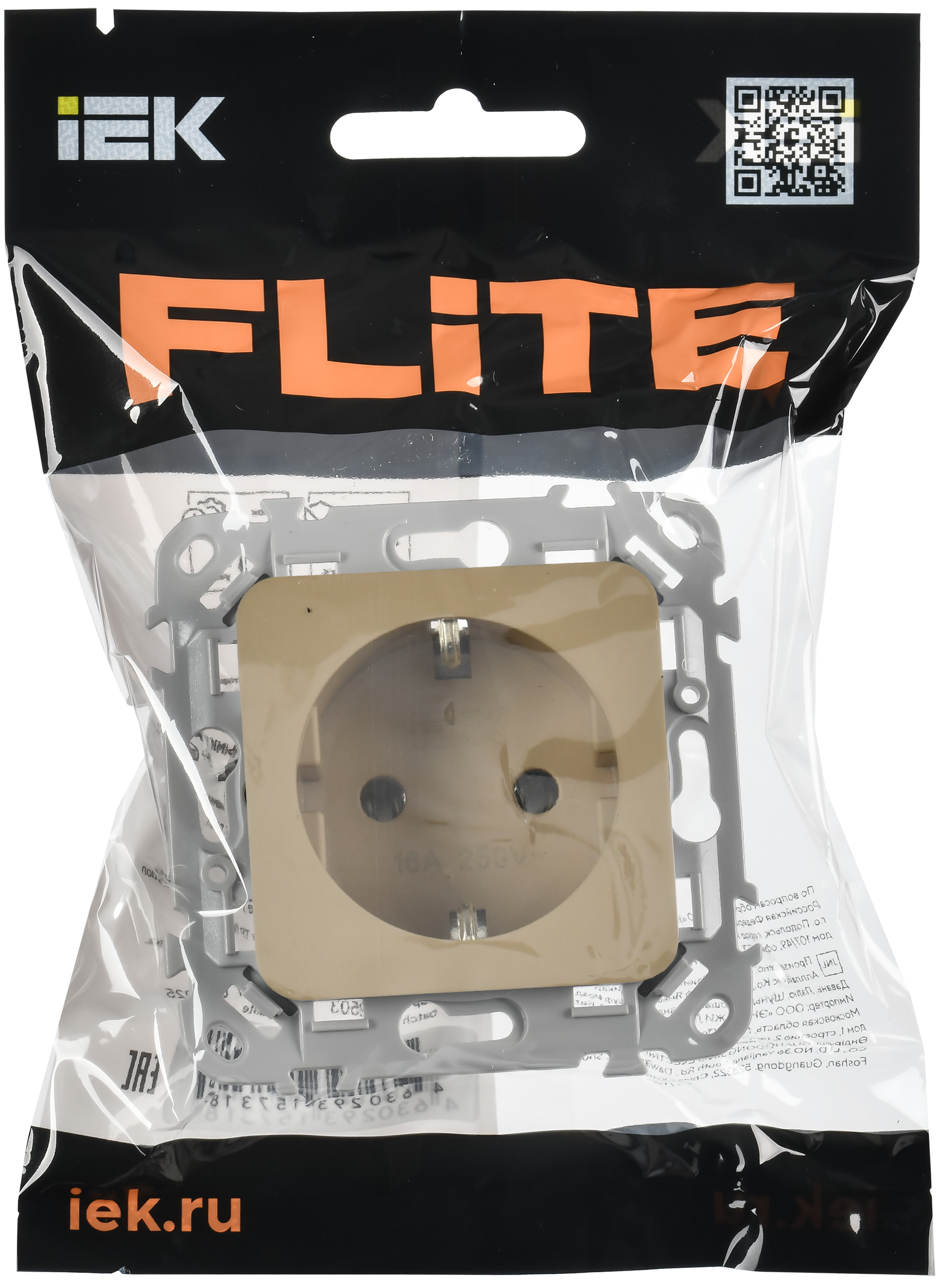 FLITE Розетка с заземлением без защитных шторок безвинтовое крепление 16А РС11-1-ФлХ хаки IEK FI-R11-16-1-K59