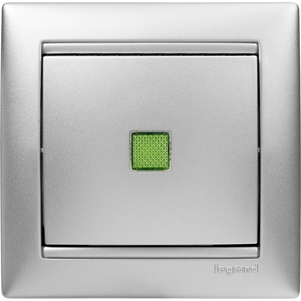 Выключатель одноклавишный, с подсветкой, в рамку, алюминий Legrand/Daccord 770110