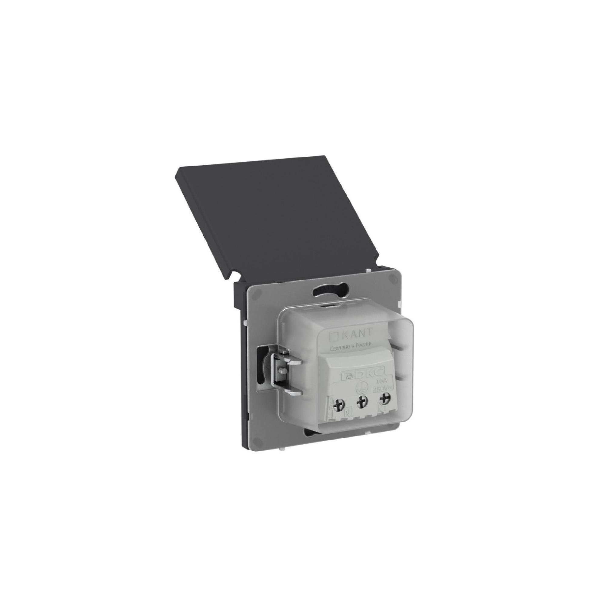 Розетка силовая, 2P+E, с з/ш, с крышкой, IP44, KANT, черный уголь DKC 7012013