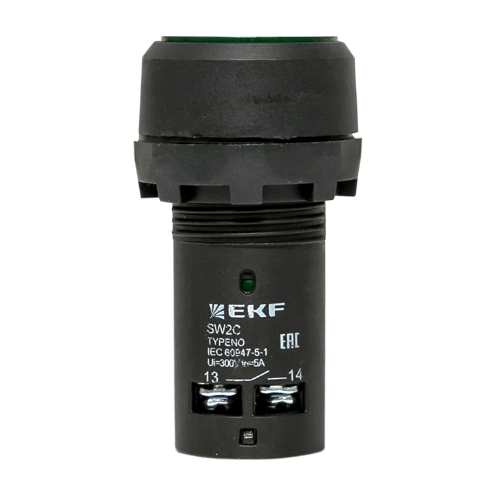 Кнопка зеленая SW2C-10D с подсветкой неон 1з+1р I P54 EKF sw2c-md-g