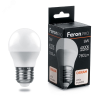 Лампа светодиодная LED 9вт Е27 белый матовый шар .PRO FERON LB-1409 38081