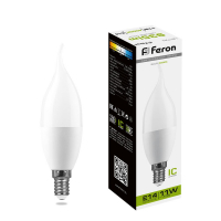 Лампа светодиодная LED 11вт Е14 белый матовая свеча на ветру FERON LB-770 25490 25940