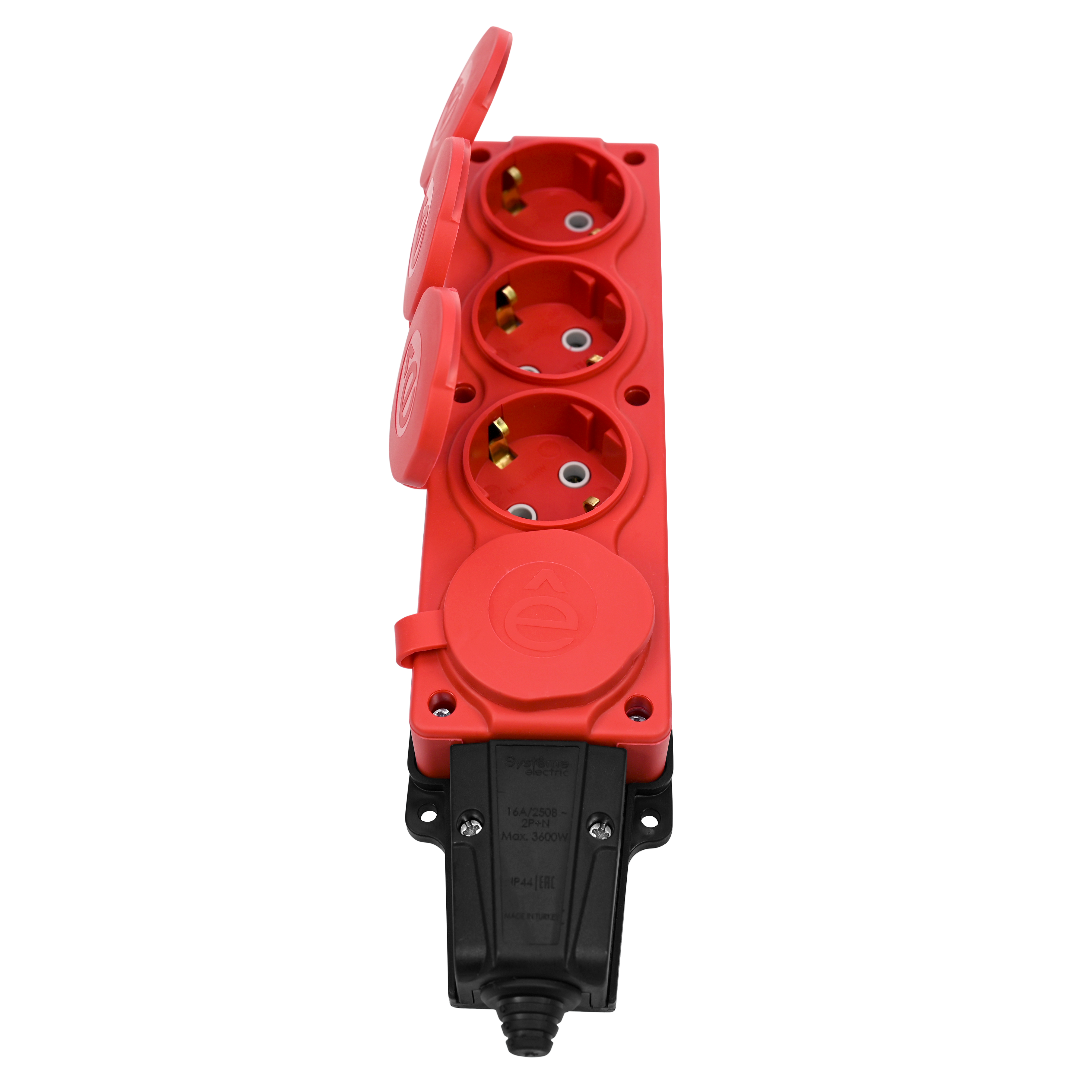 MultiSet Колодка 4х розетка 2К+З каучуковая 16А/250В IP44 Красная Systeme Electric MST4124RD