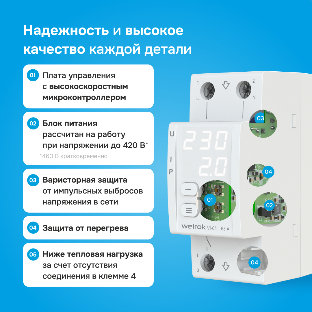 Реле напряжения c контролем тока VI-63 WELROK 4660251140274