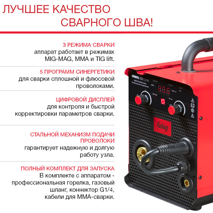 Полуавтомат сварочный IRMIG 200 SYN (с горелкой 250А в комплекте) Fubag 41384