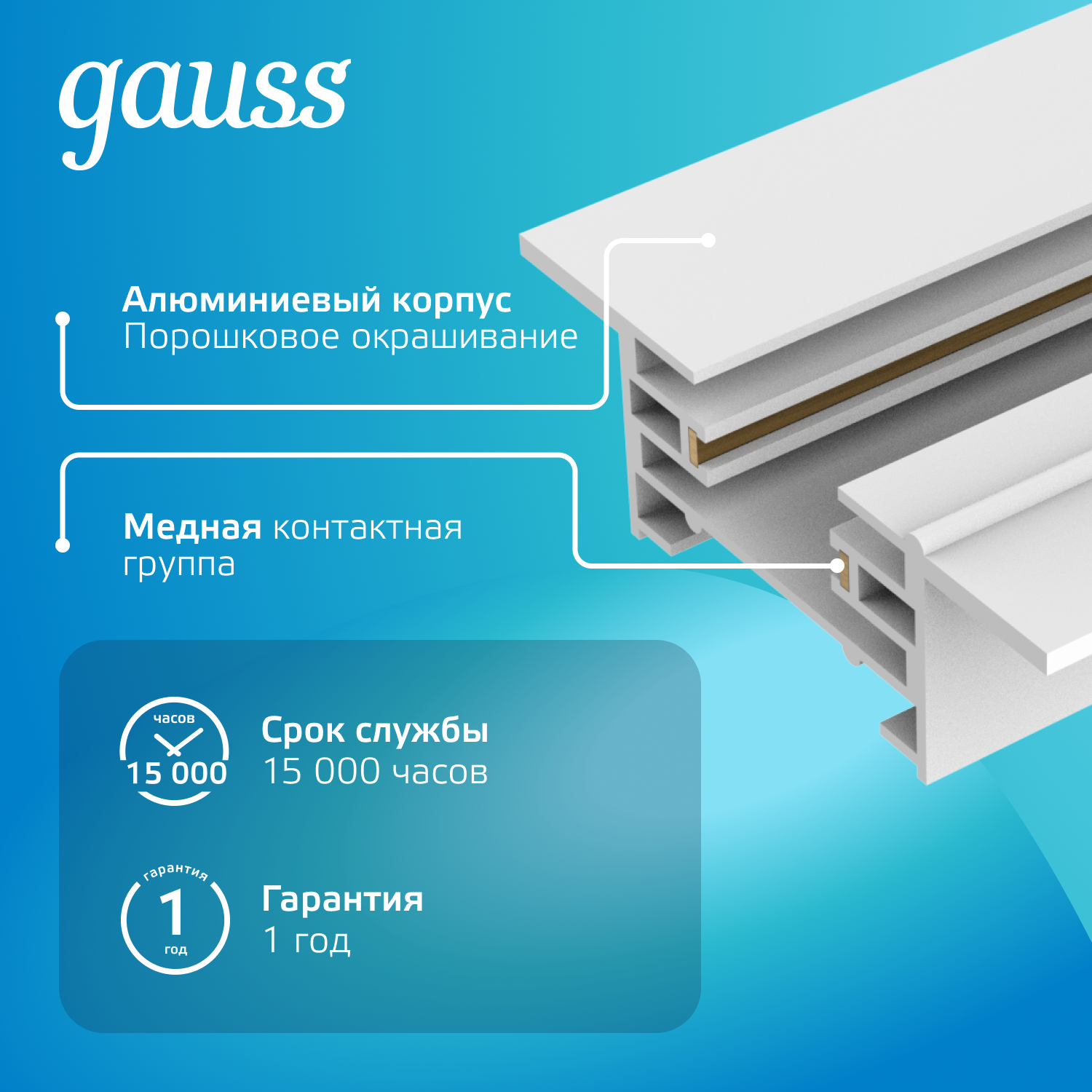 Шинопровод однофазный встраиваемый 1 м белый (с адаптером питания и заглушкой) Track Gauss GAUSS TR127