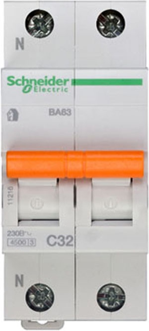 Выключатель автоматический двухполюсный 32А 1п+N С ВА63 4.5кА Schneider Electric 11216